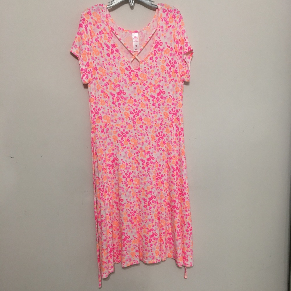 Justice size 12 Bright Floral Dress w/ tie waist